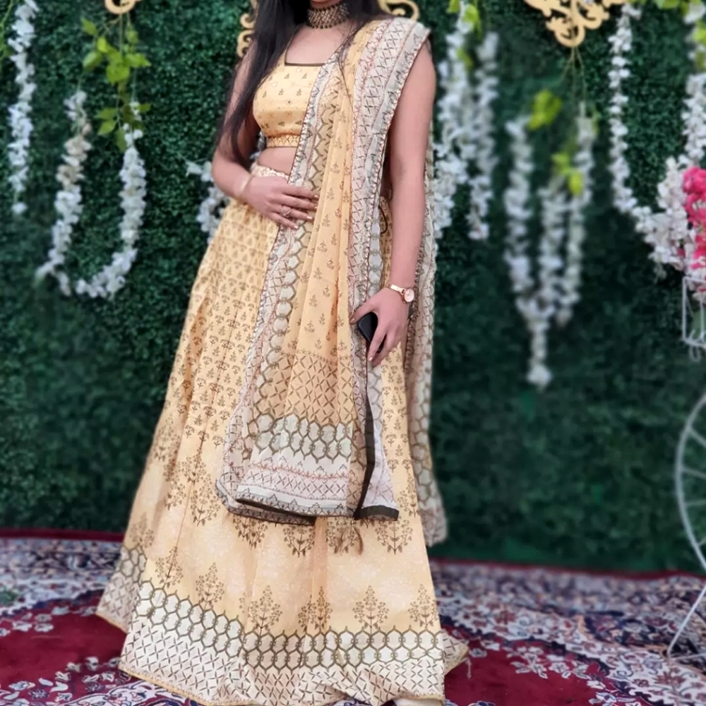 Printed Lehanga with dupatta | Lemon Color - Picture 1 of 4